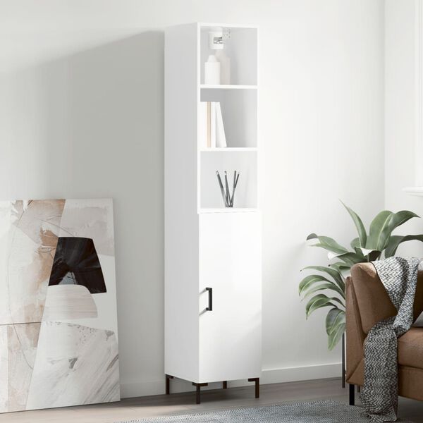 vidaXL Buffet haut Blanc brillant 34,5x34x180 cm Bois d'ing&eacute;nierie