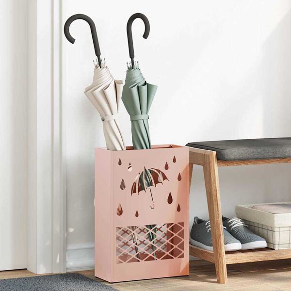 vidaXL Porte-parapluie avec stockage Rose 28 x 12 x 41 cm Acier