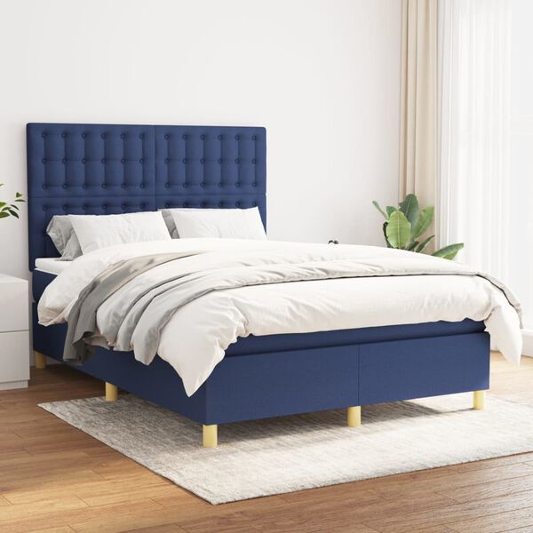 vidaXL Sommier &agrave; lattes de lit avec matelas Bleu 140x200 cm Tissu