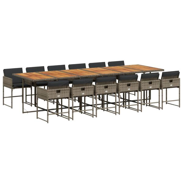 vidaXL Ensemble &agrave; manger de jardin coussins 13 pcs gris r&eacute;sine tress&eacute;e