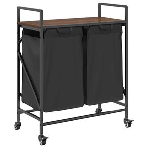 vidaXL Panier &agrave; linge &agrave; 2 compartiments avec roulettes ch&ecirc;ne brun