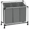 vidaXL Panier &agrave; linge &agrave; roulettes 3 compartiments gris