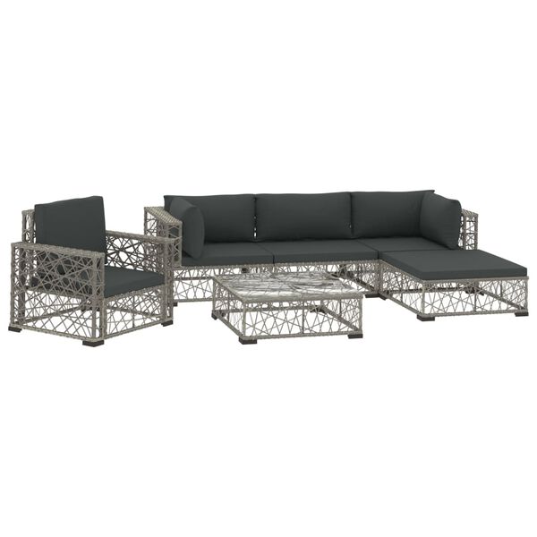 vidaXL Salon de jardin 6 pcs avec coussins r&eacute;sine tress&eacute;e gris