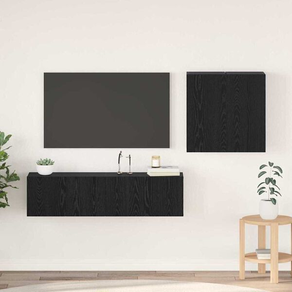 vidaXL Ensemble meuble TV Montage mural Ch&ecirc;ne noir Bois d'ing&eacute;nierie