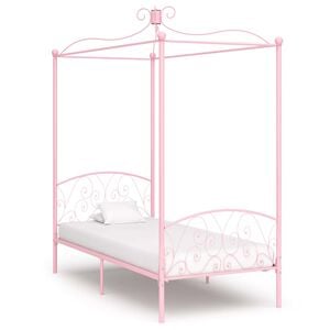 vidaXL Cadre de lit &agrave; baldaquin sans matelas rose m&eacute;tal 90x200 cm