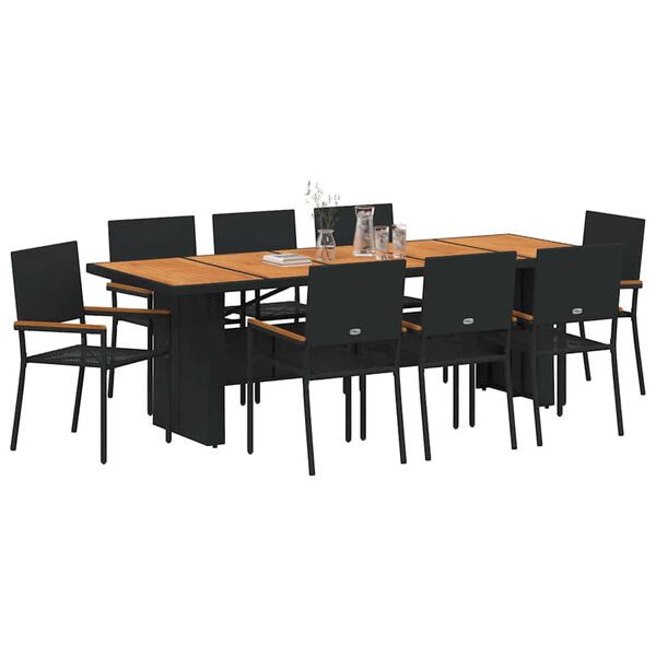 vidaXL Ensemble de salle &agrave; manger pour jardin 9 pcs Noir polyrotin