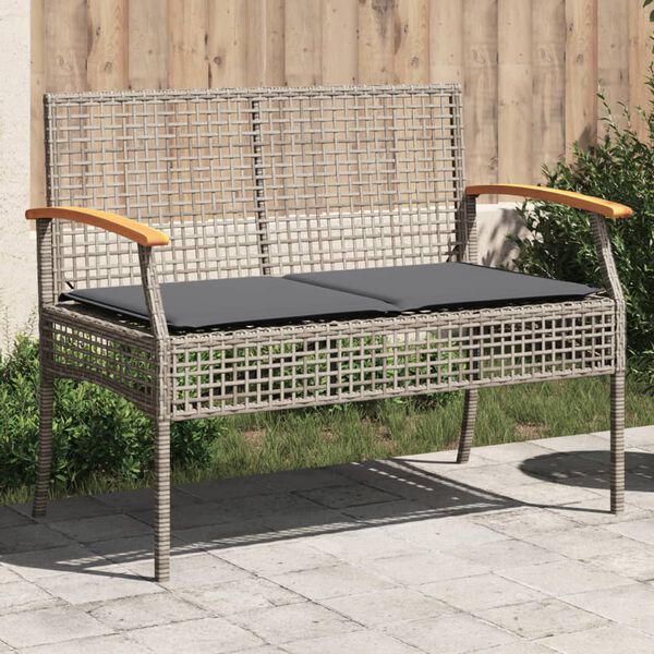 vidaXL Banc de jardin avec coussin gris r&eacute;sine tress&eacute;e et acacia