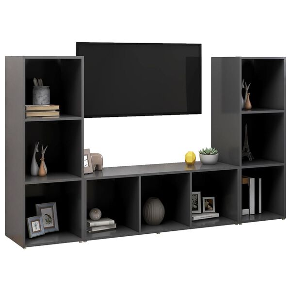 vidaXL Meubles TV 3 pcs Gris 107x35x37 cm Bois d'ingénierie