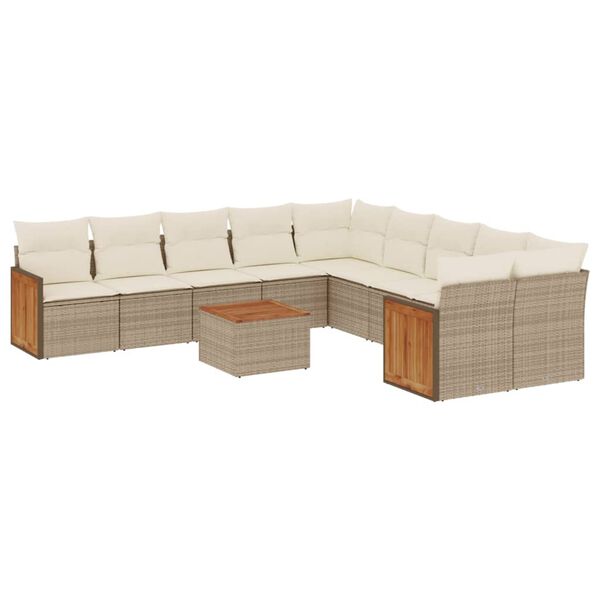 vidaXL Salon de jardin 11 pcs avec coussins beige r&eacute;sine tress&eacute;e