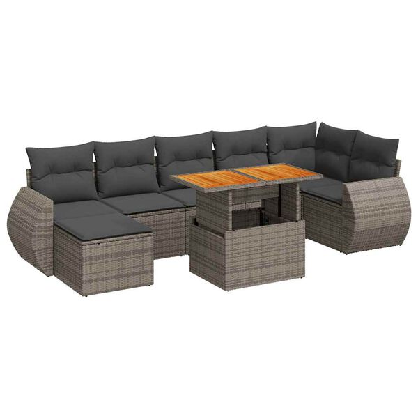 vidaXL Salon de jardin 8 pcs avec coussins gris r&eacute;sine tress&eacute;e