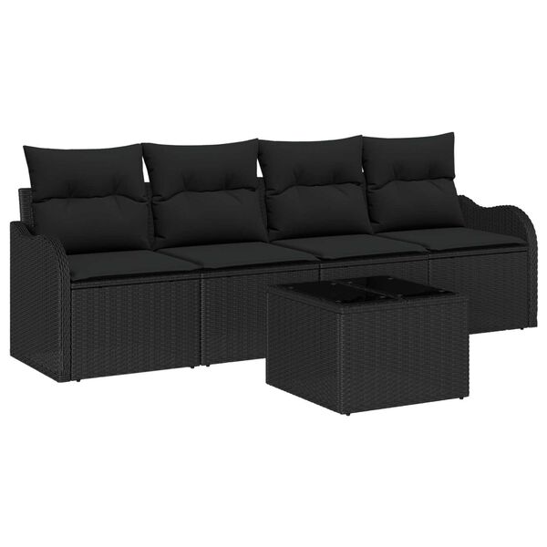 vidaXL Ensemble de canap&eacute; de jardin avec stockage 5 pcs Noir polyrotin