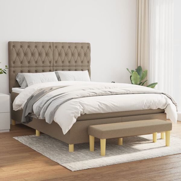 vidaXL Sommier &agrave; lattes de lit avec matelas Taupe 140x200 cm Tissu