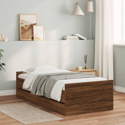 vidaXL Cadre de lit avec tiroirs sans matelas chêne marron 90x190 cm