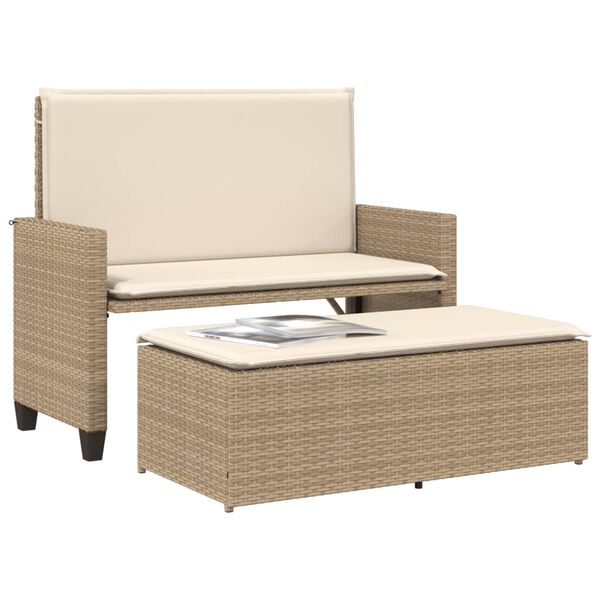 vidaXL Banc de jardin et coussins et repose-pied beige résine tressée