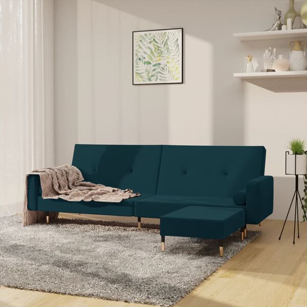 vidaXL Canap&eacute;-lit &agrave; 2 places avec repose-pied Bleu Velours