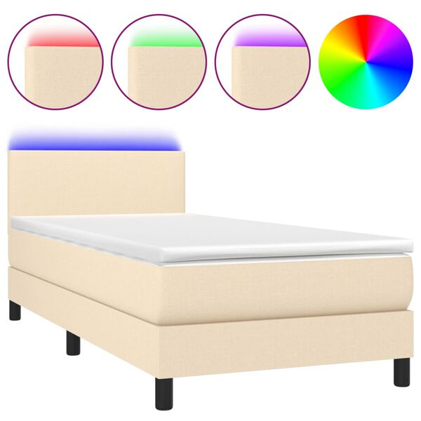 vidaXL Sommier &agrave; lattes de lit avec matelas LED Cr&egrave;me 90x190 cm Tissu