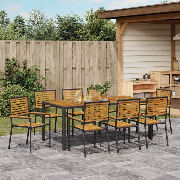 vidaXL Ensemble de salle à manger pour jardin 9 pcs Noir et Marron