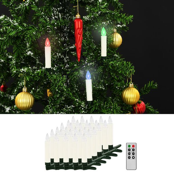 vidaXL Bougies de No&euml;l LED sans fil avec t&eacute;l&eacute;commande 30 pcs RVB
