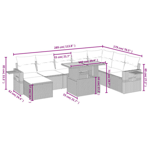 vidaXL Salon de jardin 9 pcs avec coussins noir r&eacute;sine tress&eacute;e