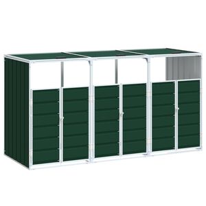 vidaXL Rangement &agrave; roulettes pour poubelles pour trois bacs vert acier