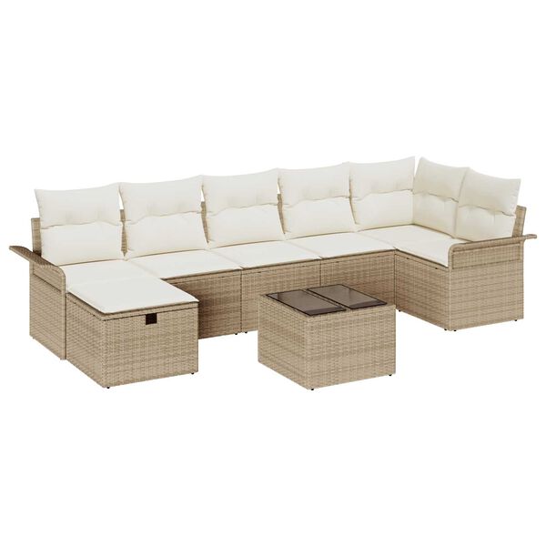 vidaXL Ensemble de canap&eacute; de jardin 8 pcs Beige Poly rotin
