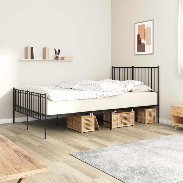 vidaXL Cadre de lit m&eacute;tal sans matelas avec pied de lit noir 120x200cm