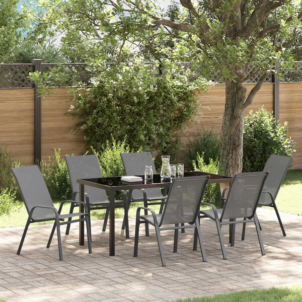 vidaXL Ensemble de salle &agrave; manger pour jardin 7 pcs Gris et Noir