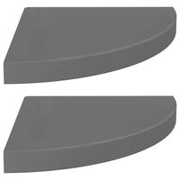 vidaXL Étagères d'angle flottantes 2pcs gris brillant 35x35x3,8 cm MDF