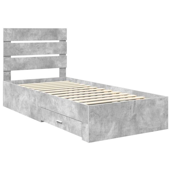 vidaXL Cadre de lit Gris B&eacute;ton et Argent 70 x 190 cm Bois d'ing&eacute;nierie