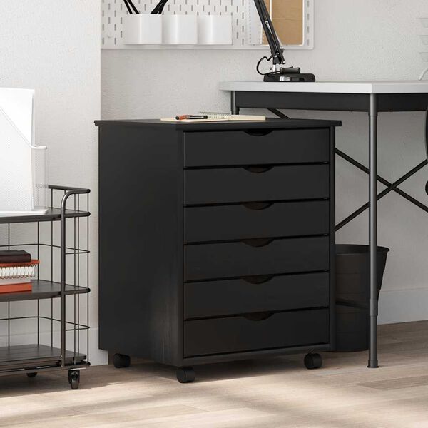 vidaXL Armoire roulante avec tiroirs MOSS noir bois de pin solide