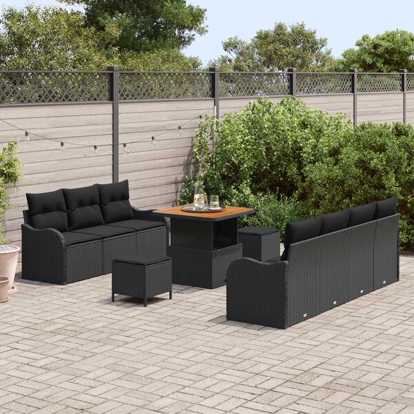vidaXL Ensemble de canap&eacute; de jardin avec coussin 10 pcs Noir polyrotin
