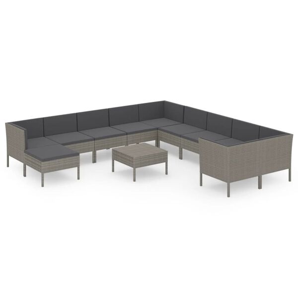 vidaXL Salon de jardin 12 pcs avec coussins R&eacute;sine tress&eacute;e Gris