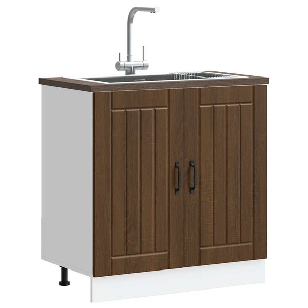 vidaXL Meuble de base de lavabo Lucca ch&ecirc;ne marron bois d'ing&eacute;nierie