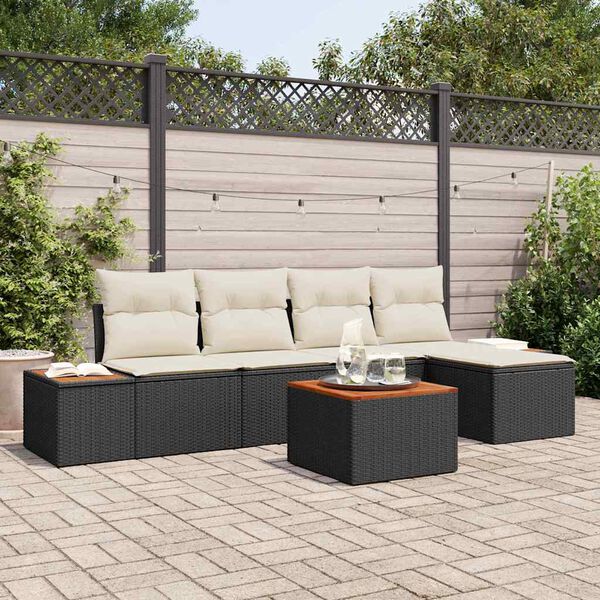 vidaXL Ensemble de canap&eacute; de jardin avec coussin 6 pcs Noir Poly rotin