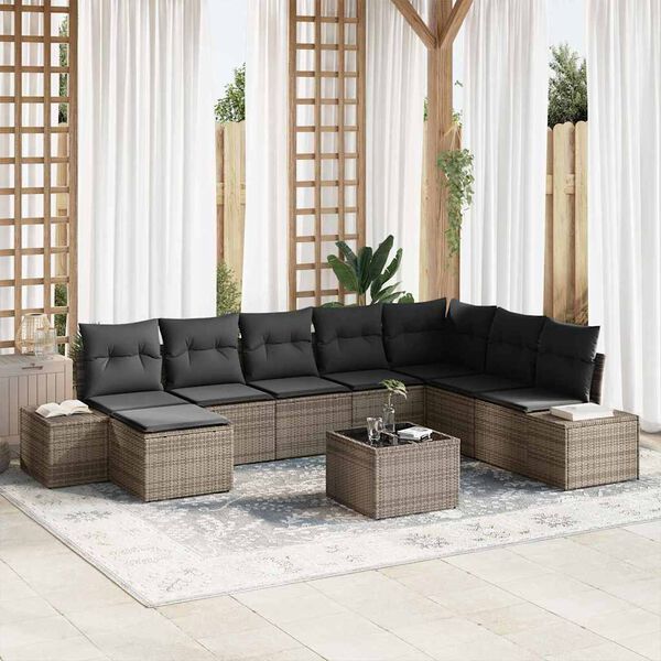 vidaXL Ensemble de canap&eacute; de jardin 9 pcs Gris clair polyrotin