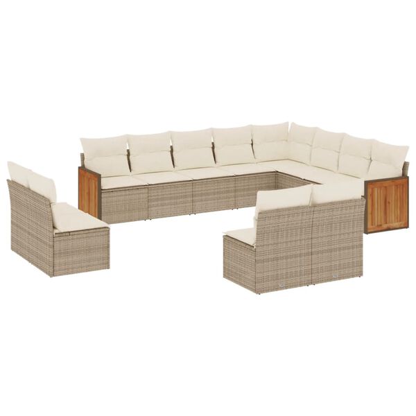 vidaXL Salon de jardin avec coussins 12 pcs beige r&eacute;sine tress&eacute;e