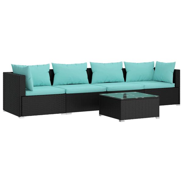 vidaXL Salon de jardin 5 pcs avec coussins r&eacute;sine tress&eacute;e noir