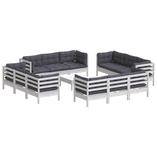 vidaXL Salon de jardin 13 pcs avec coussins anthracite bois de pin