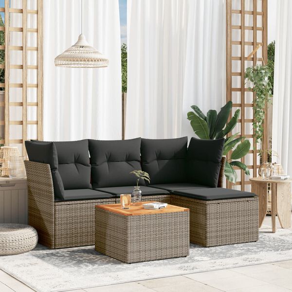 vidaXL Salon de jardin 5 pcs avec coussins gris r&eacute;sine tress&eacute;e