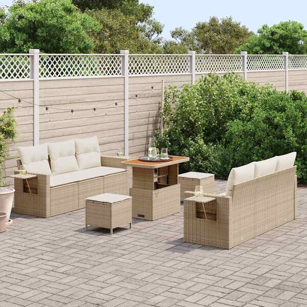 vidaXL Ensemble de canap&eacute; de jardin avec coussin 9 pcs Beige polyrotin