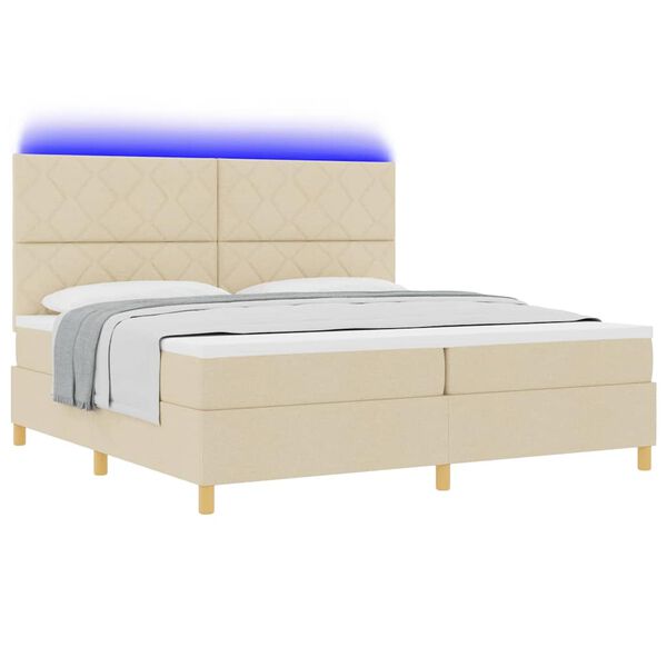 vidaXL Lit &agrave; ressort LED avec matelas Cr&egrave;me 200 x 200 cm tissu