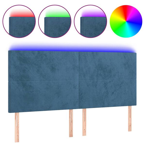 vidaXL T&ecirc;te de lit &agrave; LED Bleu fonc&eacute; 160x5x118/128 cm Velours