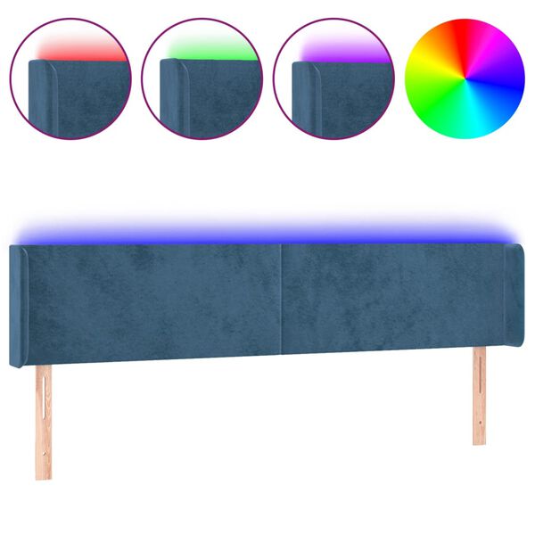 vidaXL T&ecirc;te de lit &agrave; LED Bleu fonc&eacute; 163x16x78/88 cm Velours
