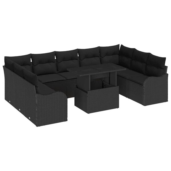 vidaXL Ensemble de canapé de jardin 10 pcs Noir Poly rotin