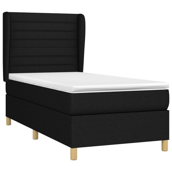 vidaXL Sommier &agrave; lattes de lit avec matelas Noir 90x200 cm Tissu