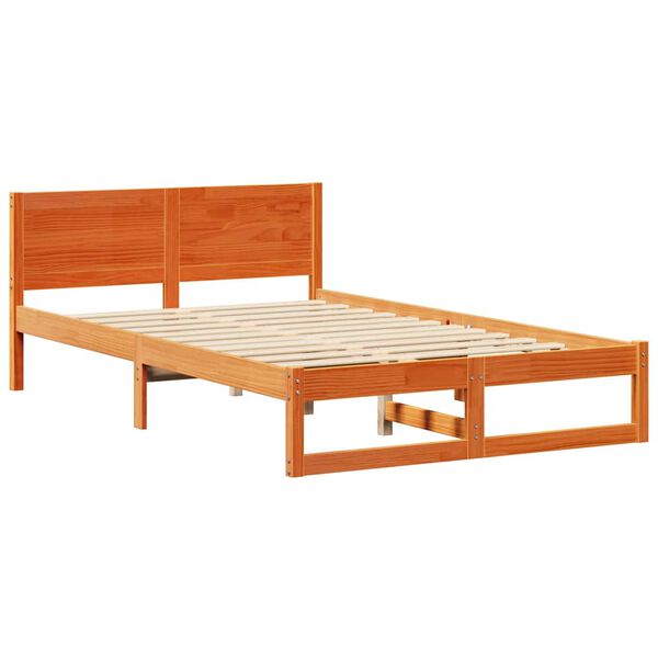 vidaXL Cadre de lit avec t&ecirc;te de lit Brun cire 135 x 190 cm Pin massif