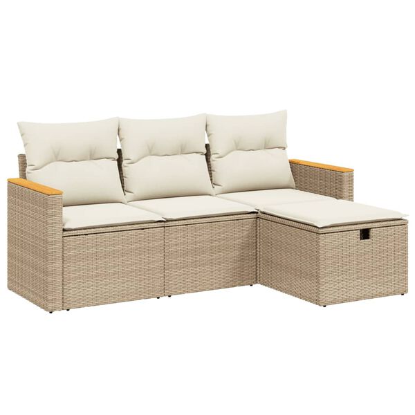 vidaXL Salon de jardin avec coussins 4 pcs beige r&eacute;sine tress&eacute;e