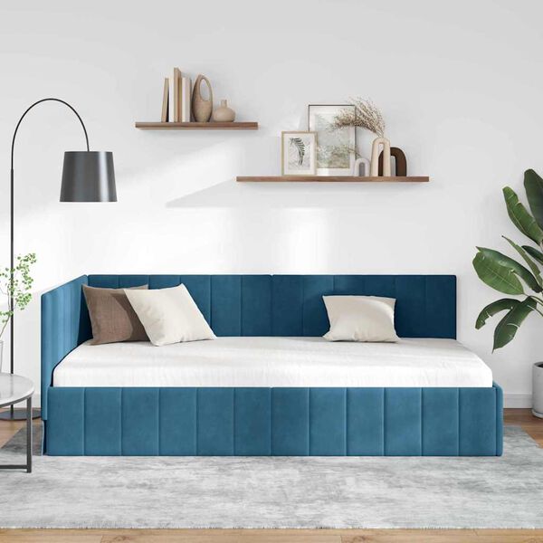 vidaXL Cadre de lit d'angle Bleu 90 cm x 200 cm Velours