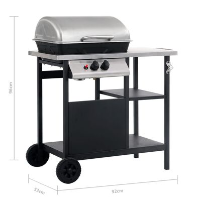vidaXL Barbecue à gaz avec table latérale à 3 niveaux Noir et argenté