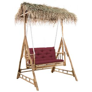 vidaXL Balancelle 2 places feuilles de palmier et coussin 202cm Bambou
